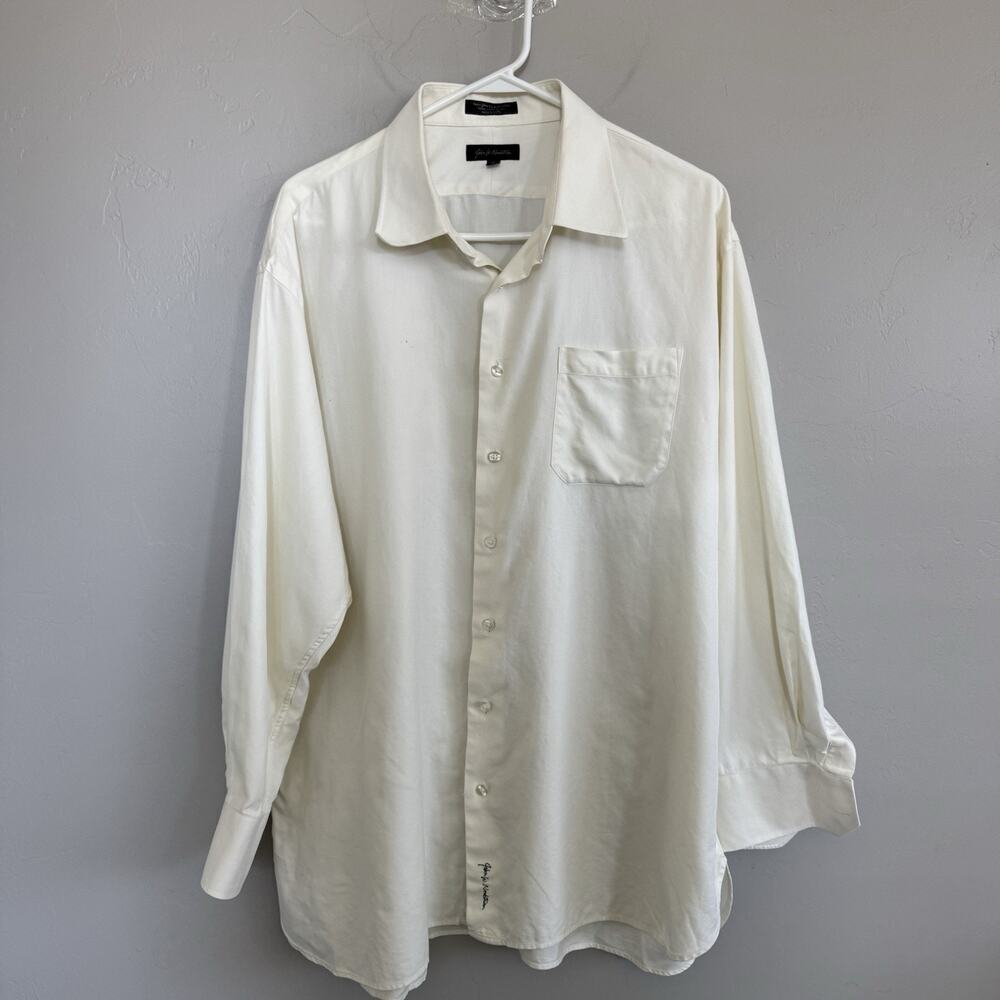 John W Nordstrom Button Down Shirt Mens 18x34 Ivory Long Sleeve Egyptian Cotton